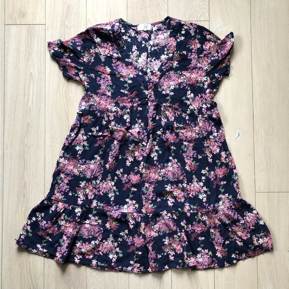 Ivy Tiered Babydoll Floral Print Mini Dress in Navy Size XS - Picture 1 of 11